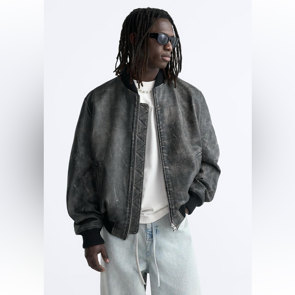 🔥VINTAGE EFFECT REAL GENUINE LEATHER BOMBER JACKET  NWT🔥